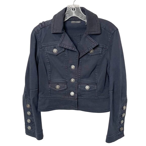 Ideology Black Denim Jacket Women's Size Medium Petite Cropped SilverButton - Picture 1 of 6
